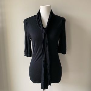 Black Front Tie Short Sleeve Top Size Small